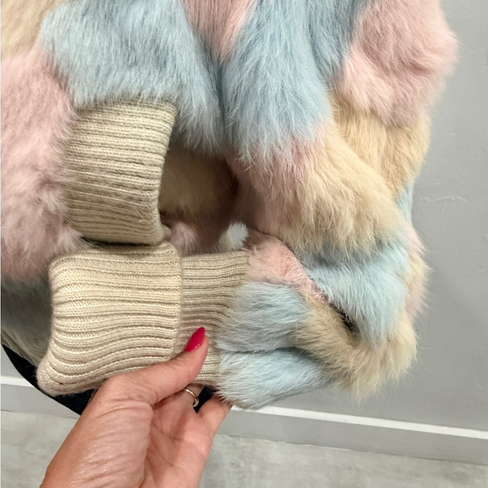 Colorful Teddy Jacket genuine, rabbit fur, multicolored coat - Picture 9 of 12